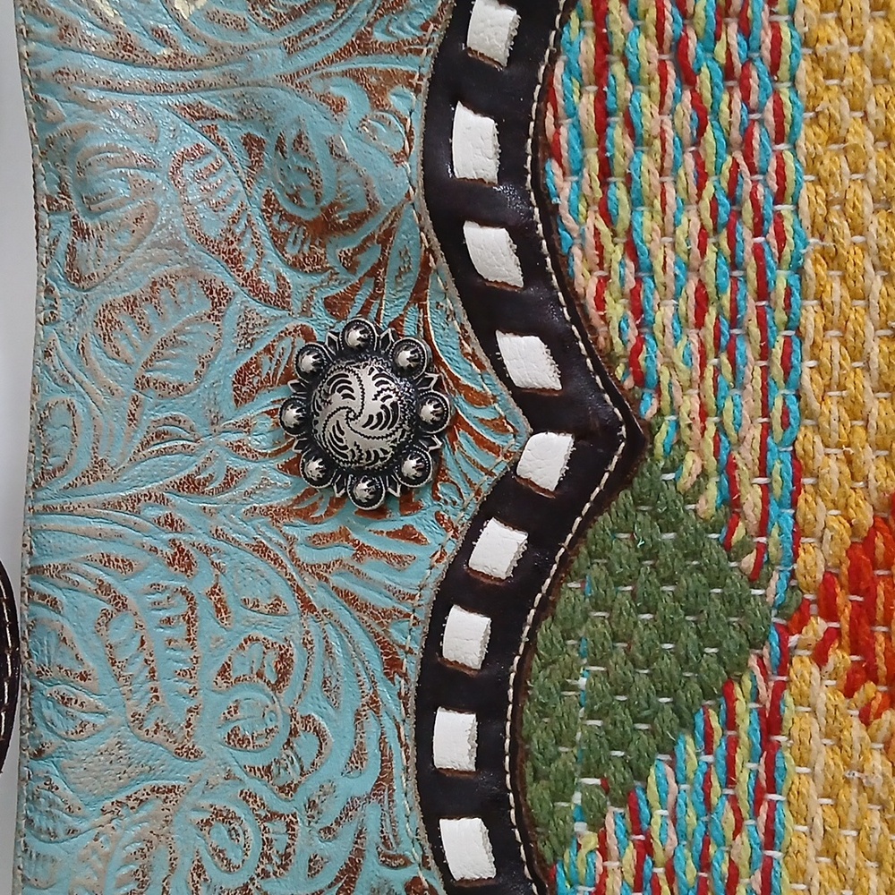 MYRA Cowgirl Southwestern Leather Canvas Cotton Bag, Purse, Crossbody - Picture 2 of 8